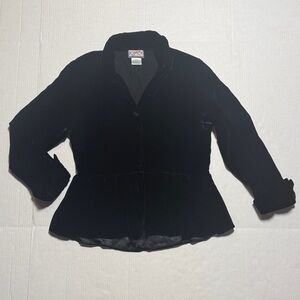 APRIL CORNELL Vintage Black Velvet Jacket Silk Rayon Whimsigoth‎ Punk Peplum M